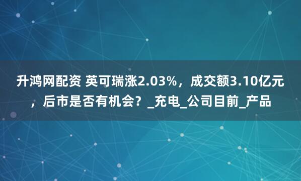 升鸿网配资 英可瑞涨2.03%，成交额3.10亿元，后市是否有机会？_充电_公司目前_产品